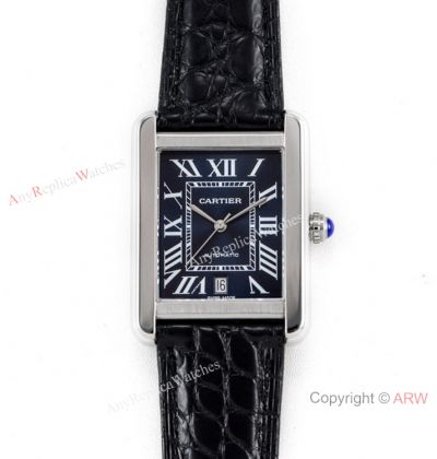 (ER) Grade 1A Swiss Cartier Tank Solo Automatic Copy Watch SS Black Roman Face